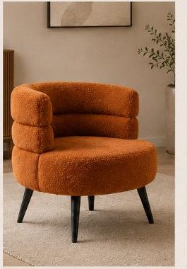 Rust orange boucle fabric accent chair with black legs